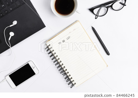 desk workspace with various elements. High quality photo desk workspace with various elements. High quality photo 84466245