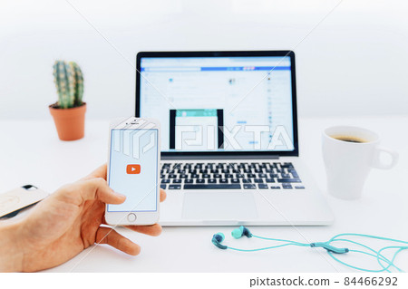 youtube app phone facebook laptop. High quality photo youtube app phone facebook laptop. High quality photo 84466292