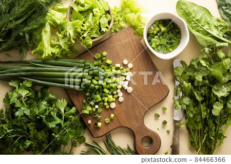 flat lay green vegetables assortment. High quality photo flat lay green vegetables assortment. High quality photo 84466366