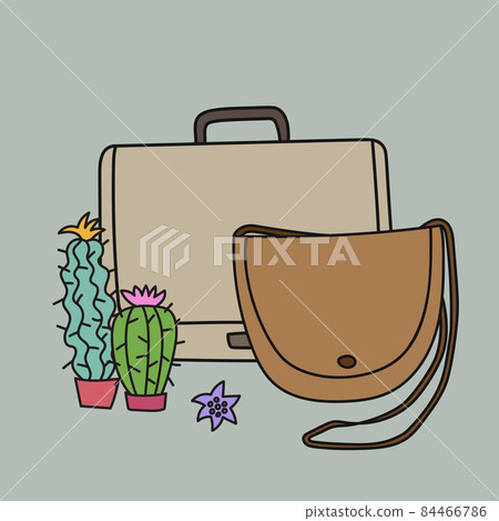 Cactus leather. Hand drawn handbags and Cactus plants on grey background. Eco-Friendly product. Cactus leather. Hand drawn handbags and Cactus plants on grey background. Eco-Friendly product. 84466786