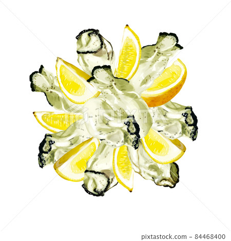手繪水彩生蠔和檸檬插圖 方形框架/圓形填充 手繪水彩生蠔和檸檬插圖 方形框架/圓形填充 84468400