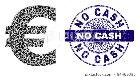 Rubber No Cash Stamp Seal and Geometric Euro Symbol Mosaic 84469385
