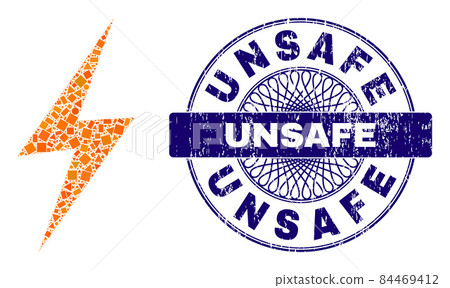 Grunge Unsafe Stamp and Geometric Electric Spark Mosaic Grunge Unsafe Stamp and Geometric Electric Spark Mosaic 84469412