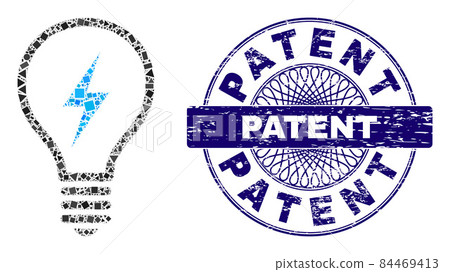 Scratched Patent Badge and Geometric Electric Bulb Mosaic 84469413