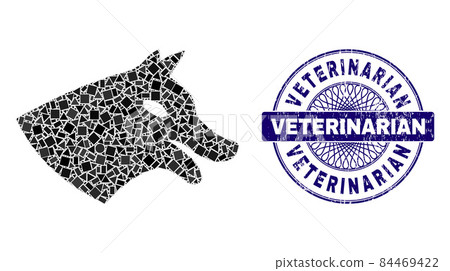 Rubber Veterinarian Badge and Geometric Dog Head Mosaic Rubber Veterinarian Badge and Geometric Dog Head Mosaic 84469422