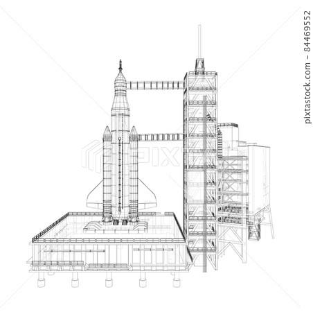 Space Rocket on launch pad. Vector 84469552