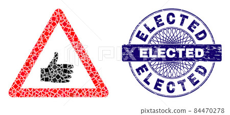 Textured Elected Badge and Geometric Thumb up Warning Mosaic 84470278