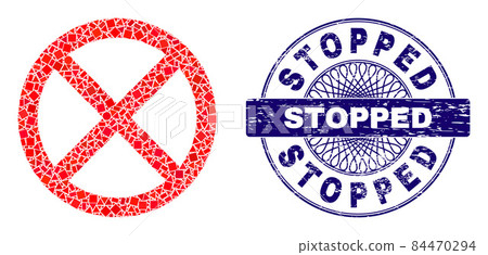 Grunge Stopped Stamp Seal and Geometric Stopped Mosaic 84470294