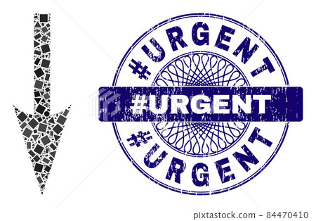 Grunge #Urgent Seal and Geometric Sharp Arrow Down Mosaic 84470410