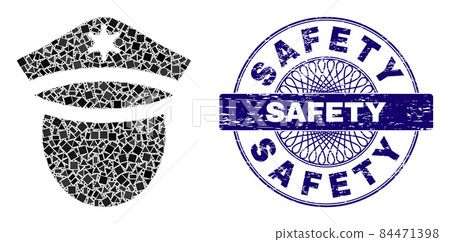 Textured Safety Badge and Geometric Police Head Mosaic Textured Safety Badge and Geometric Police Head Mosaic 84471398