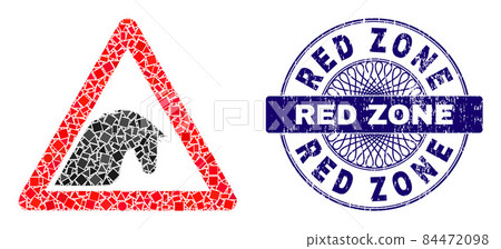 Textured Red Zone Seal and Geometric Horse Warning Mosaic 84472098