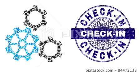 Textured Check-In Stamp Seal and Geometric Gears Mosaic 84472138