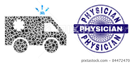 Grunge Physician Badge and Geometric Emergency Car Mosaic Grunge Physician Badge and Geometric Emergency Car Mosaic 84472470