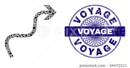 Grunge Voyage Badge and Geometric Curve Arrow Mosaic Grunge Voyage Badge and Geometric Curve Arrow Mosaic 84472521