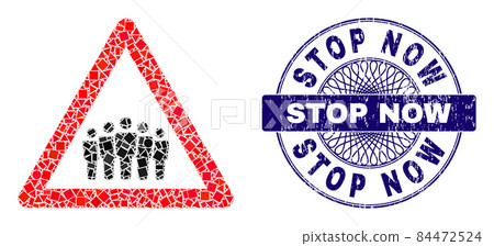 Distress Stop Now Seal and Geometric Crowd Warning Mosaic 84472524
