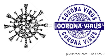 Distress Corona Virus Stamp and Geometric Corona Virus Mosaic Distress Corona Virus Stamp and Geometric Corona Virus Mosaic 84472533