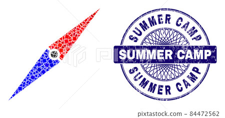 Grunge Summer Camp Stamp Seal and Geometric Compass Arrow Mosaic 84472562