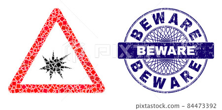 Rubber Beware Stamp Seal and Geometric Boom Warning Mosaic Rubber Beware Stamp Seal and Geometric Boom Warning Mosaic 84473392