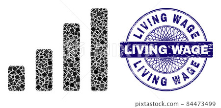 Distress Living Wage Stamp and Geometric Bar Chart Mosaic 84473499