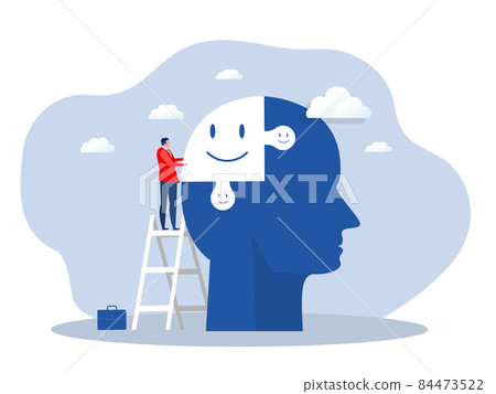 Businessman put Positive thinking sign on the big head human concept. 84473522