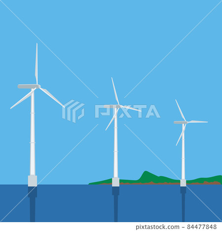 Illustration of offshore wind power plant Icon Clean energy Global warming prevention carbon neutral SDGs 84477848