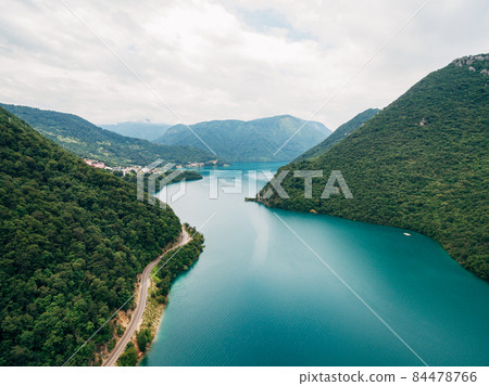 Turquoise water of the Piva Lake. Montenegro Turquoise water of the Piva Lake. Montenegro 84478766