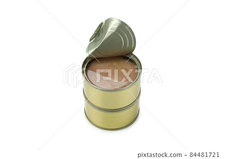 Tins with canned tuna isolated on white background 84481721