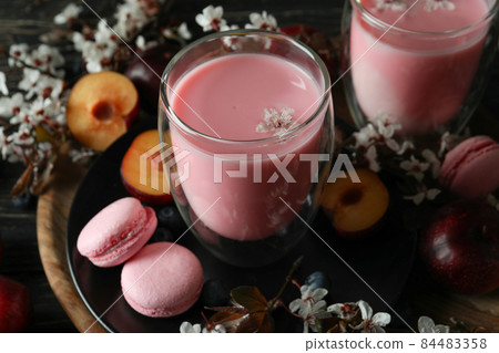 Concept of sweet eating on wooden background Concept of sweet eating on wooden background 84483358