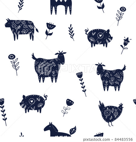 Vector seamless pattern with farm animals in... - Stock Illustration ...