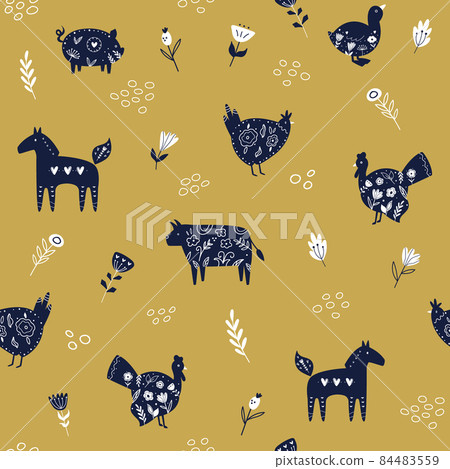 Vector seamless pattern with farm animals in... - Stock Illustration ...