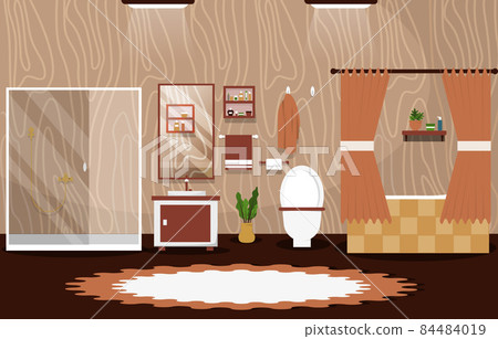 Clean Bathroom Interior Design Shower Bathtub Furniture Flat Illustration 84484019