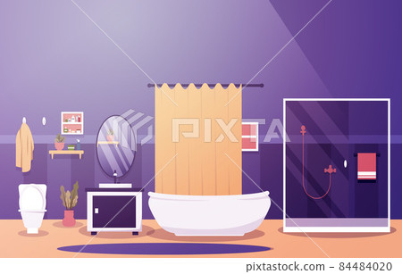 Clean Bathroom Interior Design Shower Bathtub Furniture Flat Illustration Clean Bathroom Interior Design Shower Bathtub Furniture Flat Illustration 84484020
