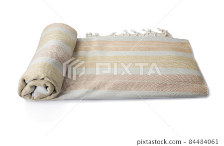 Roll of hand woven shawl, Thai cotton wood bark dyed isolated on white 84484061