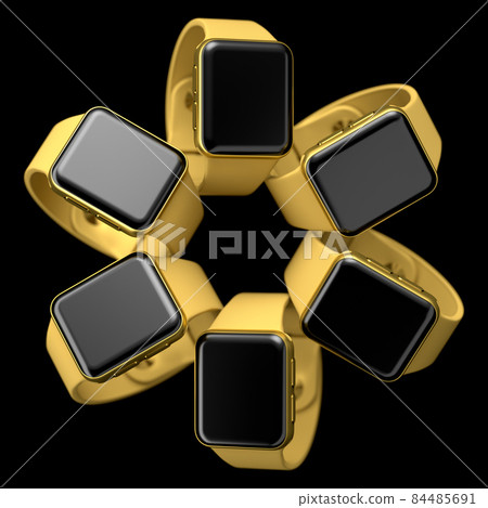 Set of smart watches or fitness tracker like flower pattern on black background. Set of smart watches or fitness tracker like flower pattern on black background. 84485691