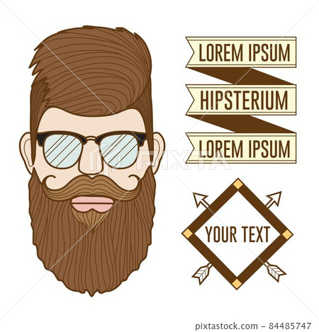 Vector hipster man badges and profile illustration set 84485747