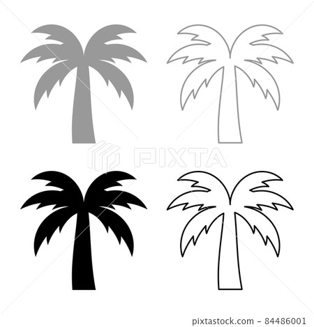 Palm tree silhouette Island concept set icon grey black color vector illustration image flat style solid fill outline contour line thin 84486001