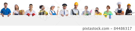 Profession workers with empty banner 84486317