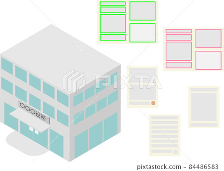 Various types of isometric office buildings and application forms 84486583
