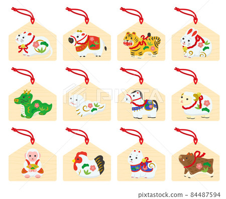 Illustration set of votive tablets with zodiac signs 84487594