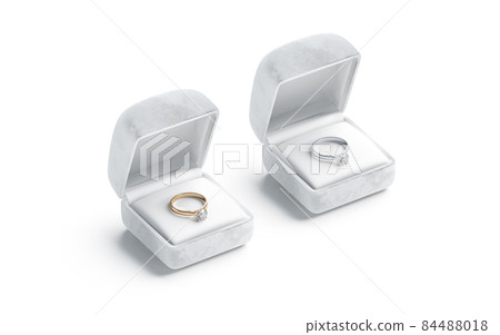 Blank white box with gold and silver diamond ring mockup Blank white box with gold and silver diamond ring mockup 84488018