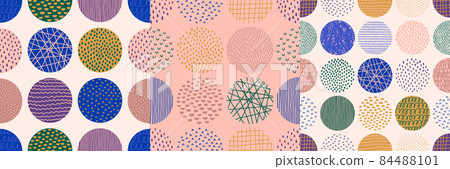 Hand Drawn Circle Shapes Pattern in a Contemporary Style of Dots, Drops, Strokes, Arcs, Ticks, Line. Vector 84488101