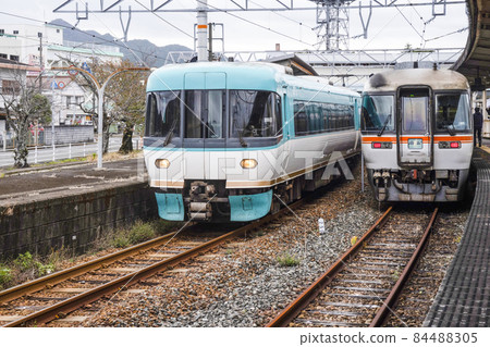 Limited express "Kuroshio" Ocean Arrow train departing from Kii-Katsuura Station 84488305