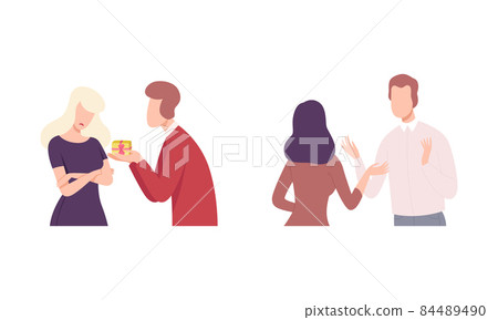 Couple Trying to Save Love and Feelings Talking and Giving Gift Vector Set Couple Trying to Save Love and Feelings Talking and Giving Gift Vector Set 84489490