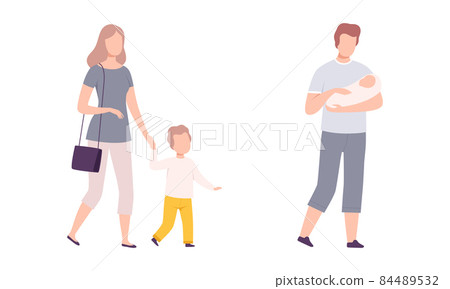 Parent and His Growing Son and Daughter Vector Set 84489532