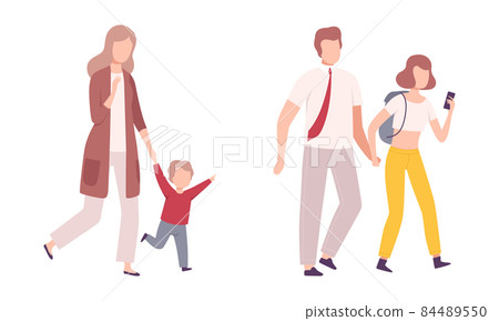 Parent and His Growing Son and Daughter Vector Set 84489550