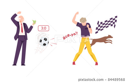 Lucky Man Winning Jackpot in Race Betting Vector Set 84489568