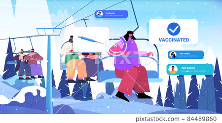 vaccinated woman sitting in cableway cabin using digital immunity passport successful covid-19 vaccination concept 84489860