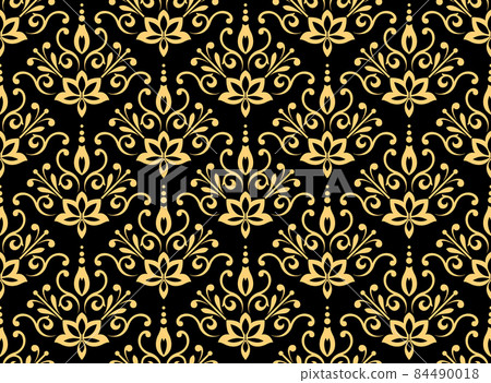 Floral pattern. Vintage wallpaper in the Baroque style. Seamless vector background. Black and gold ornament for fabric, wallpaper, packaging. Ornate Damask flower ornament 84490018