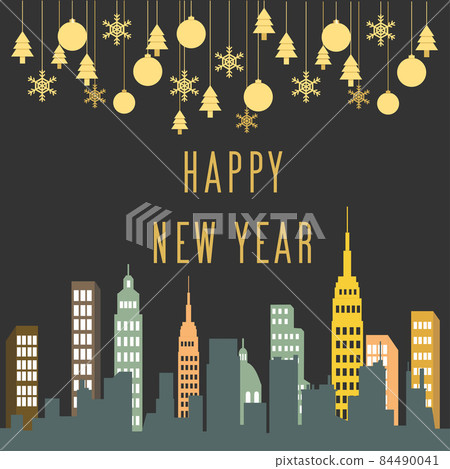 Merry Christmas and a happy New Year. Merry Christmas and Happy New Year vector greeting card in flat style. Merry Christmas and a happy New Year. Merry Christmas and Happy New Year vector greeting card in flat style. 84490041