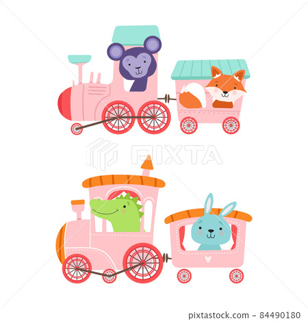 Funny Animal Riding Steam Train Having Adventure Vector Set Funny Animal Riding Steam Train Having Adventure Vector Set 84490180